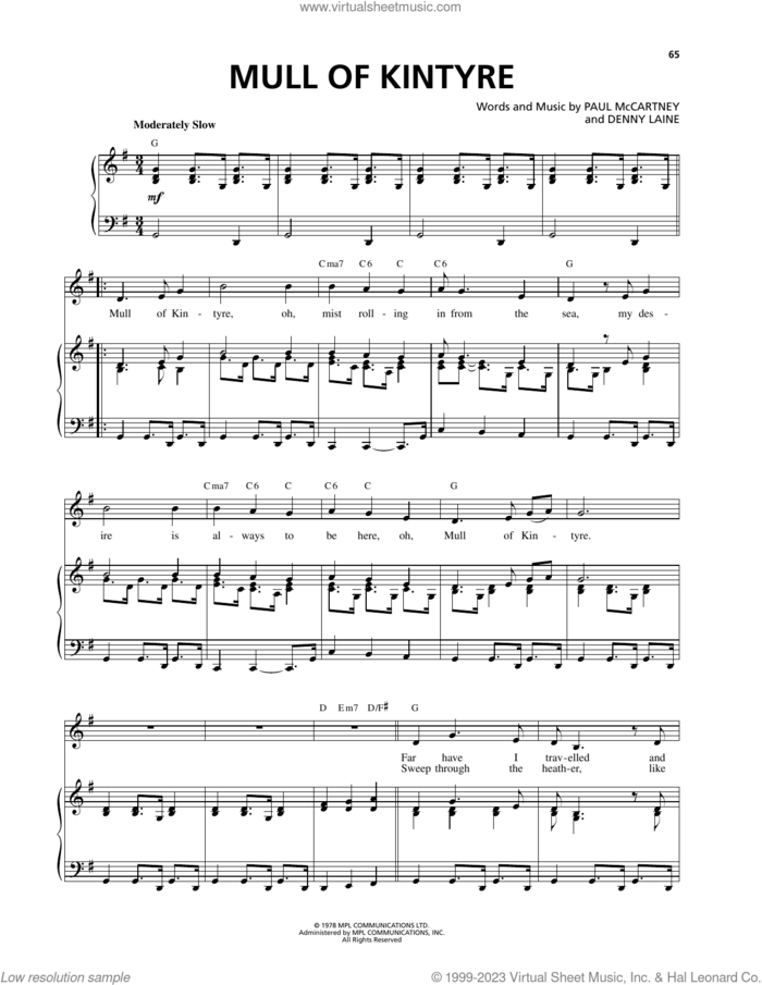 Mull Of Kintyre sheet music for voice and piano by Celtic Thunder, Wings, Phil Coulter, Denny Laine and Paul McCartney, intermediate skill level