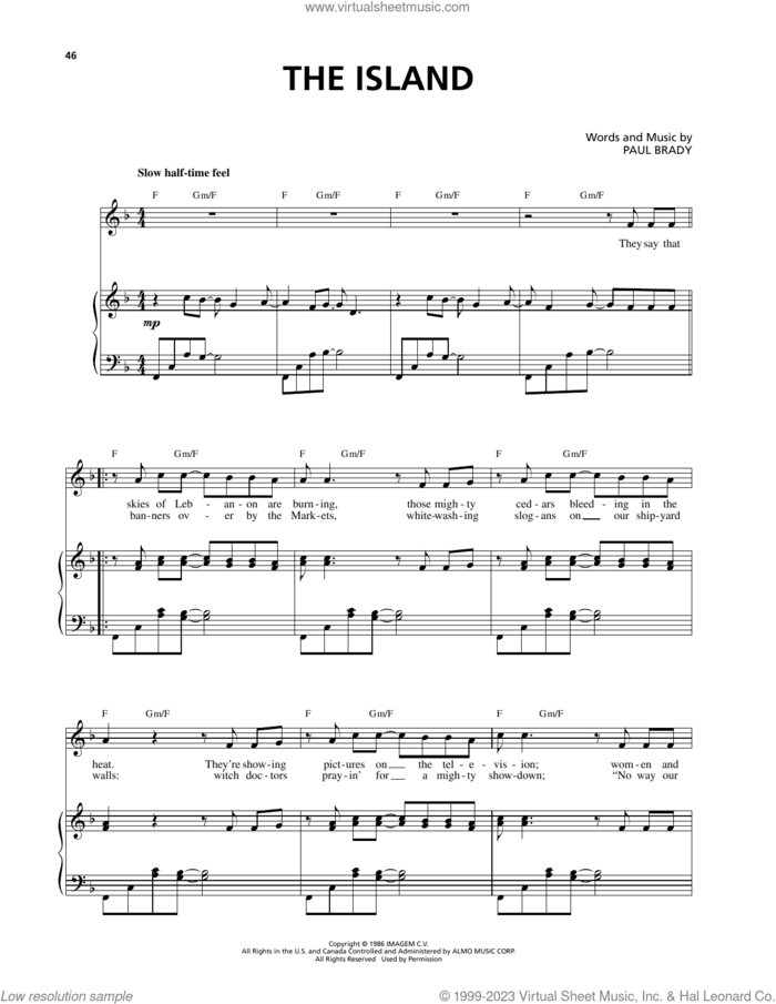 The Island sheet music for voice and piano by Celtic Thunder, Paul Brady and Phil Coulter, intermediate skill level