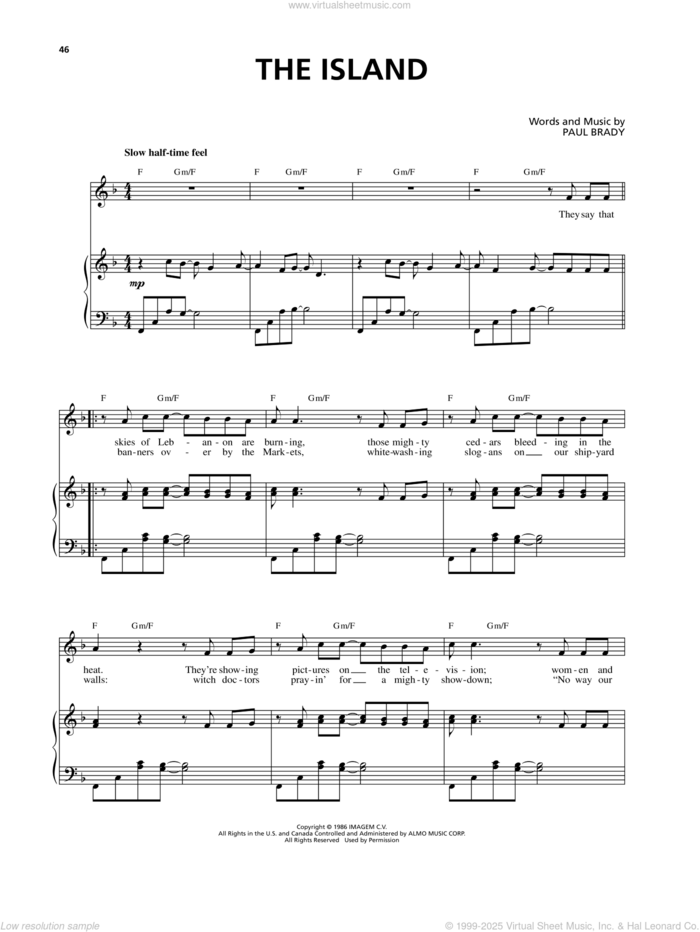 The Island sheet music for voice and piano by Celtic Thunder, Paul Brady and Phil Coulter, intermediate skill level