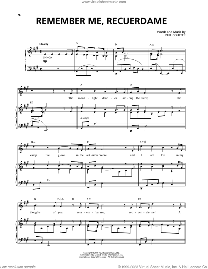 Remember Me, Recuerdame sheet music for voice and piano by Celtic Thunder and Phil Coulter, intermediate skill level