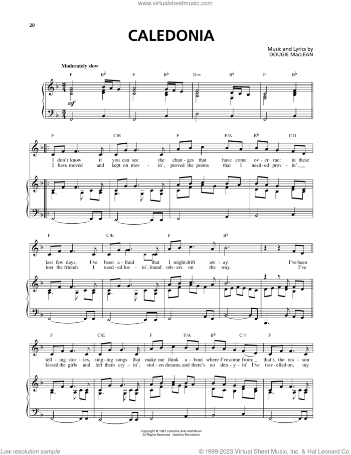 Caledonia sheet music for voice and piano by Celtic Thunder, Douglas Menzies MacLean and Phil Coulter, intermediate skill level