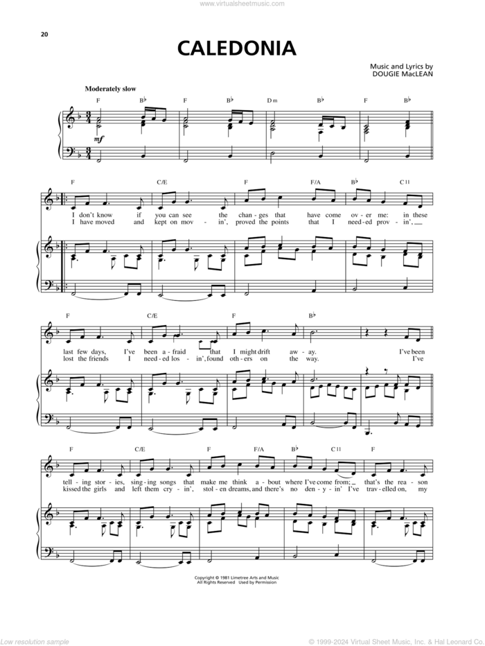 Caledonia sheet music for voice and piano by Celtic Thunder, Douglas Menzies MacLean and Phil Coulter, intermediate skill level