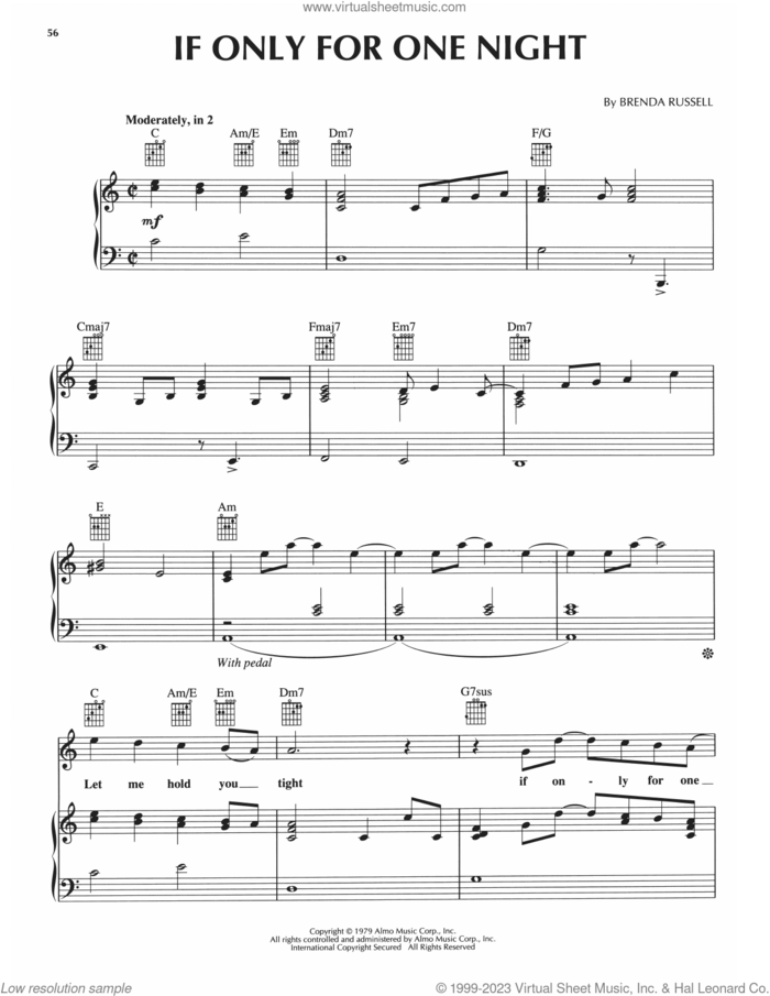If Only For One Night sheet music for voice, piano or guitar by Luther Vandross and Brenda Russell, intermediate skill level
