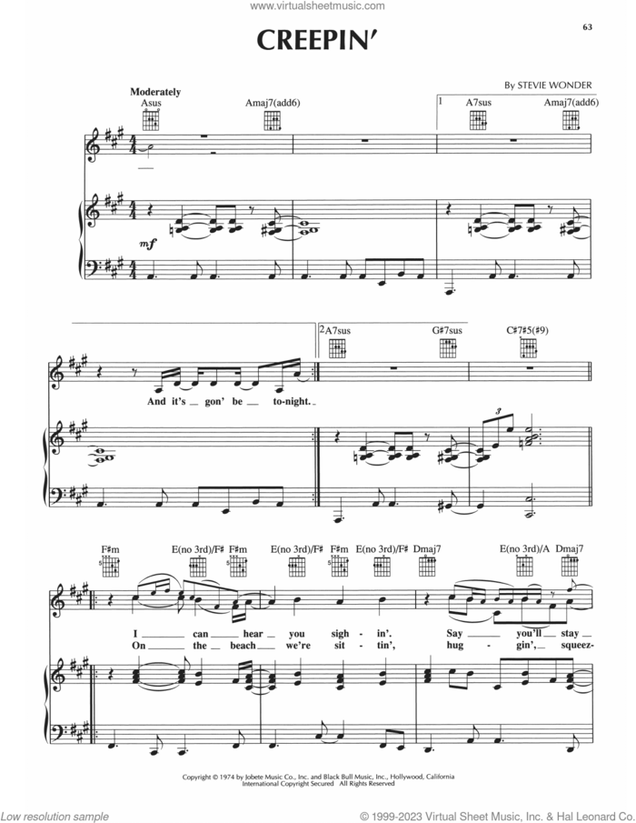 Creepin' sheet music for voice, piano or guitar by Luther Vandross and Stevie Wonder, intermediate skill level