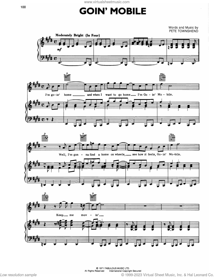 Going Mobile sheet music for voice, piano or guitar by The Who and Pete Townshend, intermediate skill level