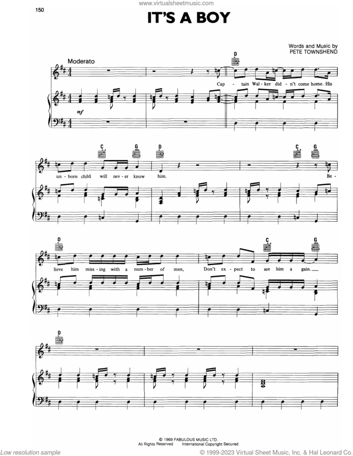 It's A Boy sheet music for voice, piano or guitar by The Who and Pete Townshend, intermediate skill level