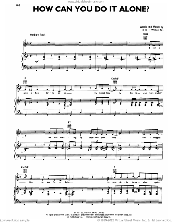 How Can You Do It Alone sheet music for voice, piano or guitar by The Who and Pete Townshend, intermediate skill level