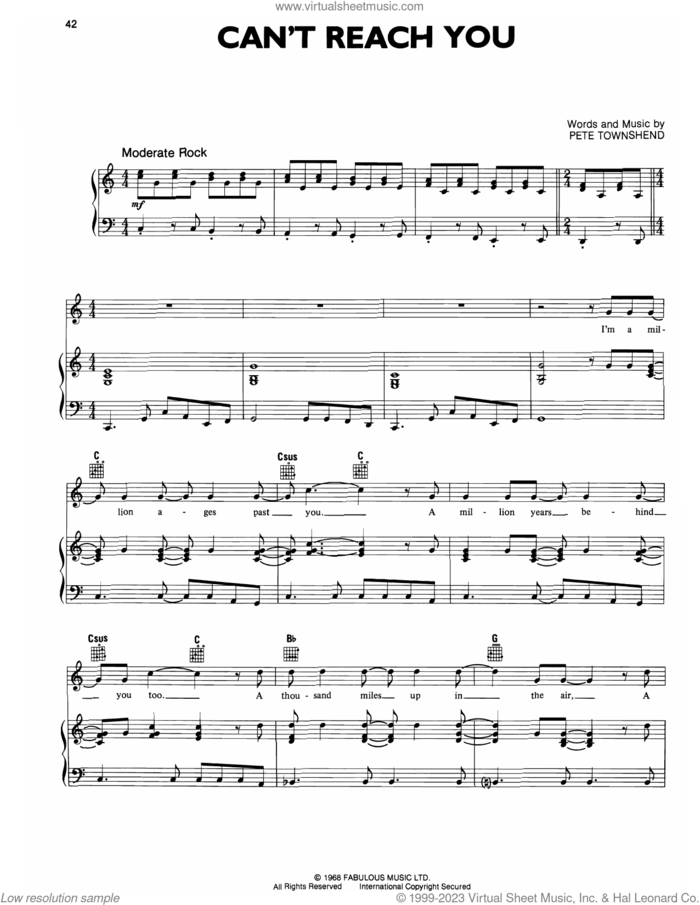 I Can't Reach You sheet music for voice, piano or guitar by The Who and Pete Townshend, intermediate skill level