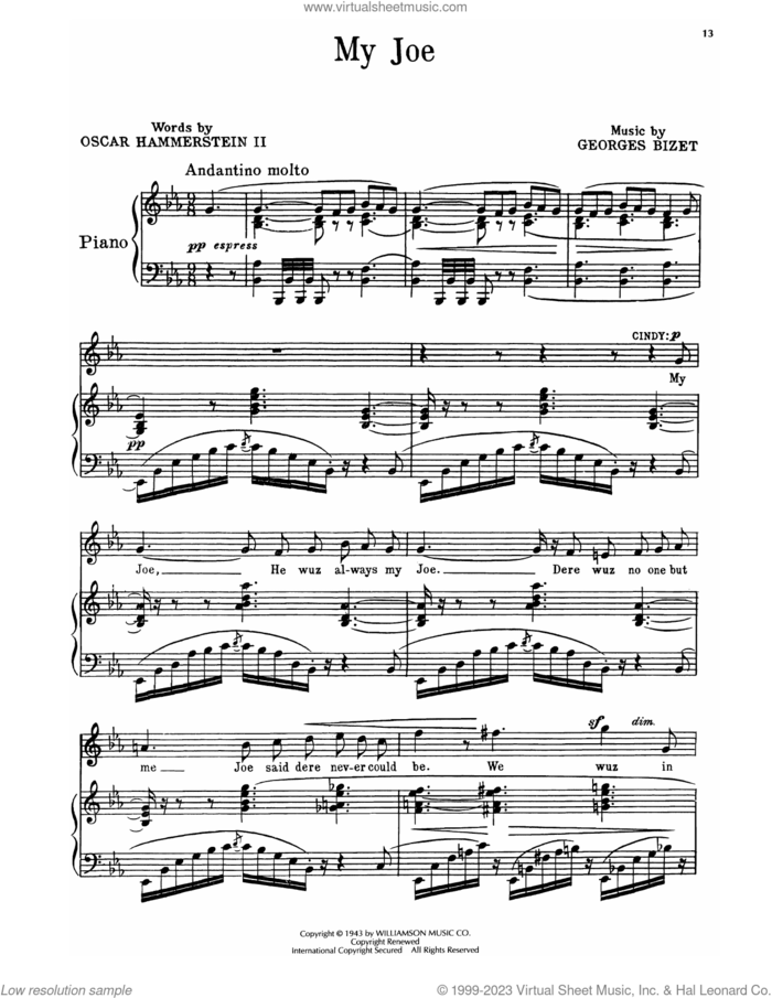 My Joe (from Carmen Jones) sheet music for voice, piano or guitar by Georges Bizet, Oscar Hammerstein II & Georges Bizet and Oscar II Hammerstein, intermediate skill level