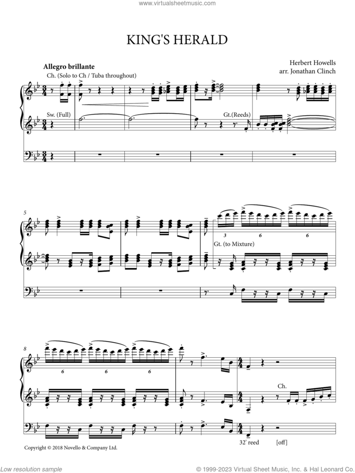 King's Herald sheet music for organ by Herbert Howells and Jonathan Clinch, classical score, intermediate skill level