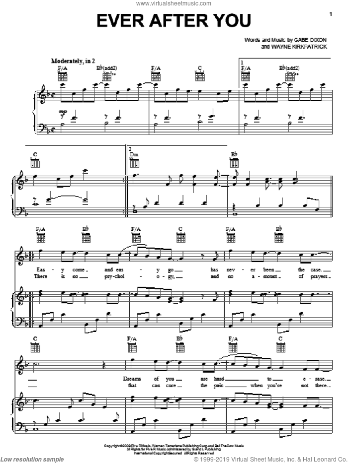 Ever After You sheet music for voice, piano or guitar by The Gabe Dixon Band, Gabe Dixon and Wayne Kirkpatrick, intermediate skill level