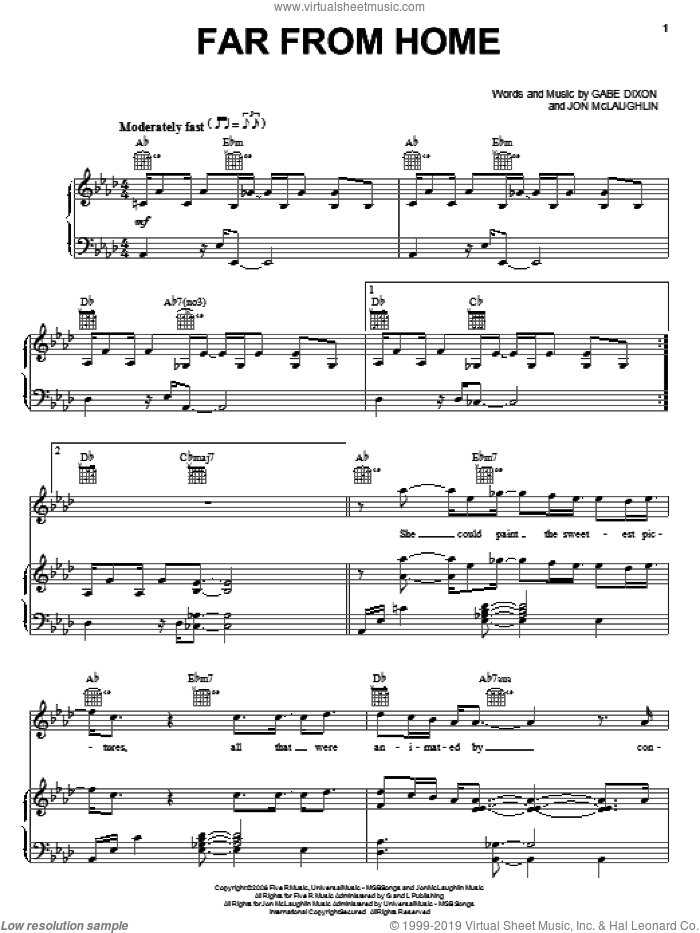Far From Home sheet music for voice, piano or guitar by The Gabe Dixon Band, Gabe Dixon and John McLaughlin, intermediate skill level
