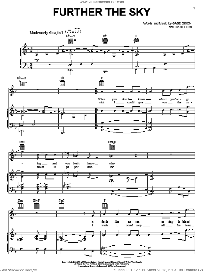 Further The Sky sheet music for voice, piano or guitar by The Gabe Dixon Band, Gabe Dixon and Tia Sillers, intermediate skill level