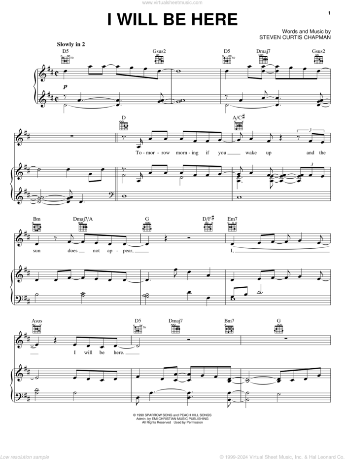 I Will Be Here sheet music for voice, piano or guitar by Steven Curtis Chapman, wedding score, intermediate skill level