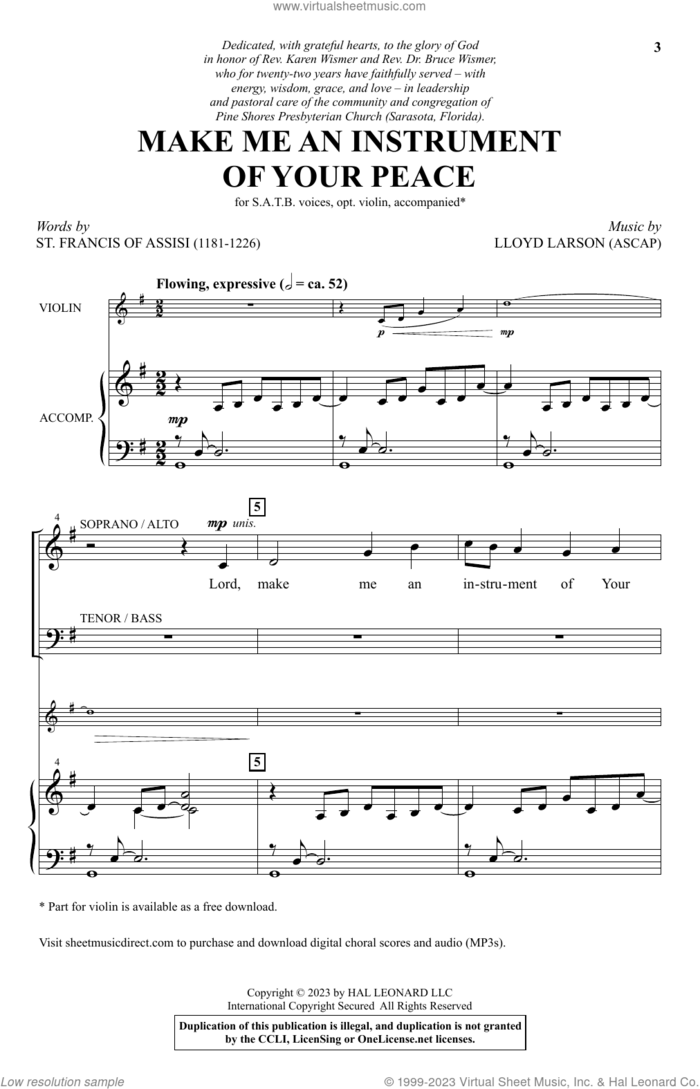 Make Me An Instrument Of Your Peace sheet music for choir (SATB: soprano, alto, tenor, bass) by Lloyd Larson and St. Francis of Assisi, intermediate skill level