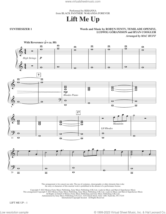 Lift Me Up (from Black Panther: Wakanda Forever) (arr. Mac Huff) (complete set of parts) sheet music for orchestra/band (Rhythm) by Rihanna, Ludwig Goransson, Mac Huff, Robyn Fenty, Ryan Coogler and Temilade Openiyi, intermediate skill level