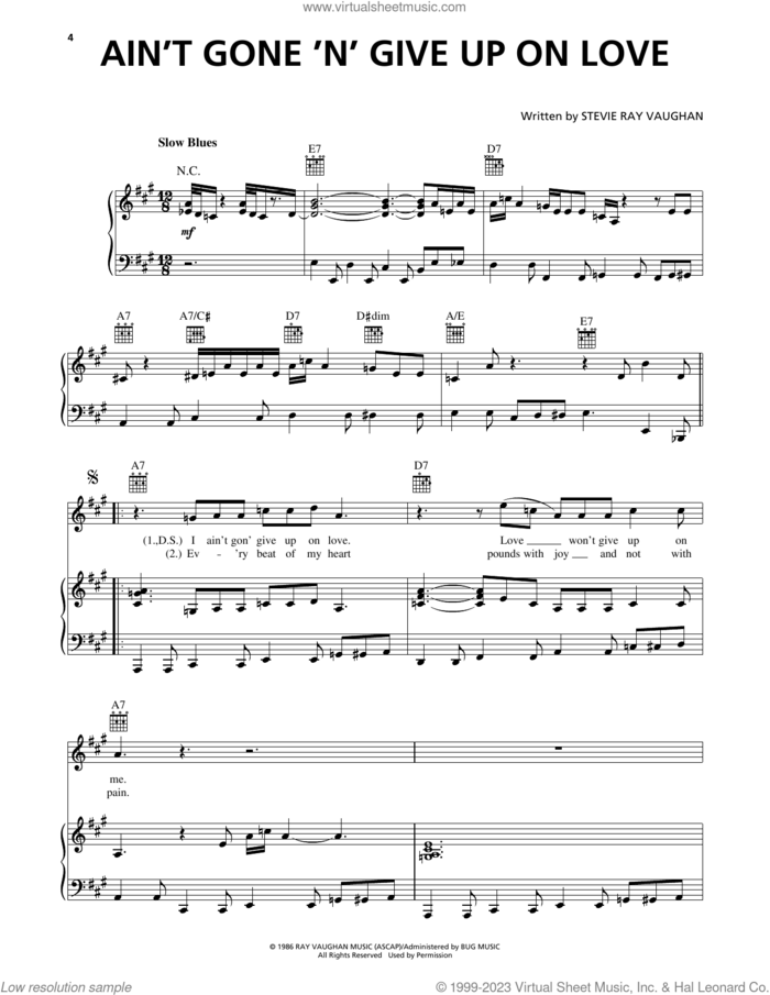 Ain't Gone 'n' Give Up On Love sheet music for voice, piano or guitar by Stevie Ray Vaughan, intermediate skill level