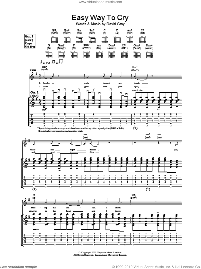Easy Way To Cry sheet music for guitar (tablature) by David Gray, intermediate skill level