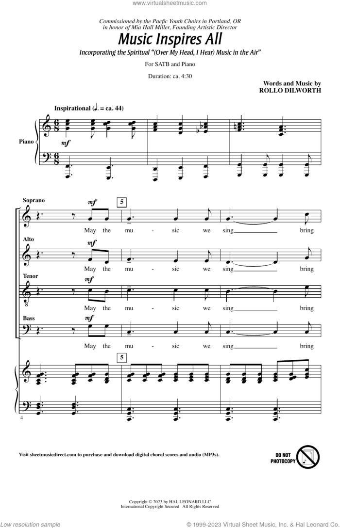Music Inspires All sheet music for choir (SATB: soprano, alto, tenor, bass) by Rollo Dilworth, intermediate skill level