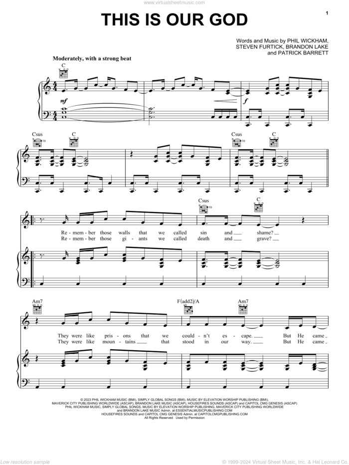 This Is Our God sheet music for voice, piano or guitar by Phil Wickham, Brandon Lake, Patrick Barrett and Steven Furtick, intermediate skill level