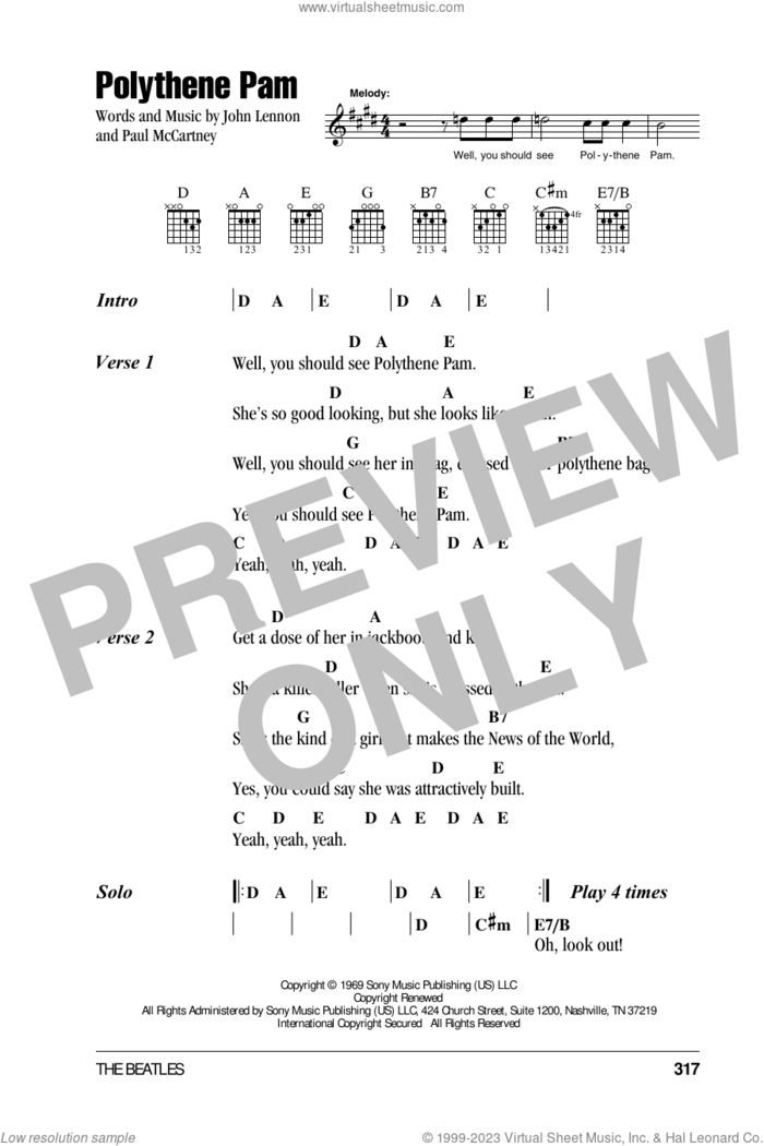 Polythene Pam sheet music for guitar (chords) by The Beatles, John Lennon and Paul McCartney, intermediate skill level
