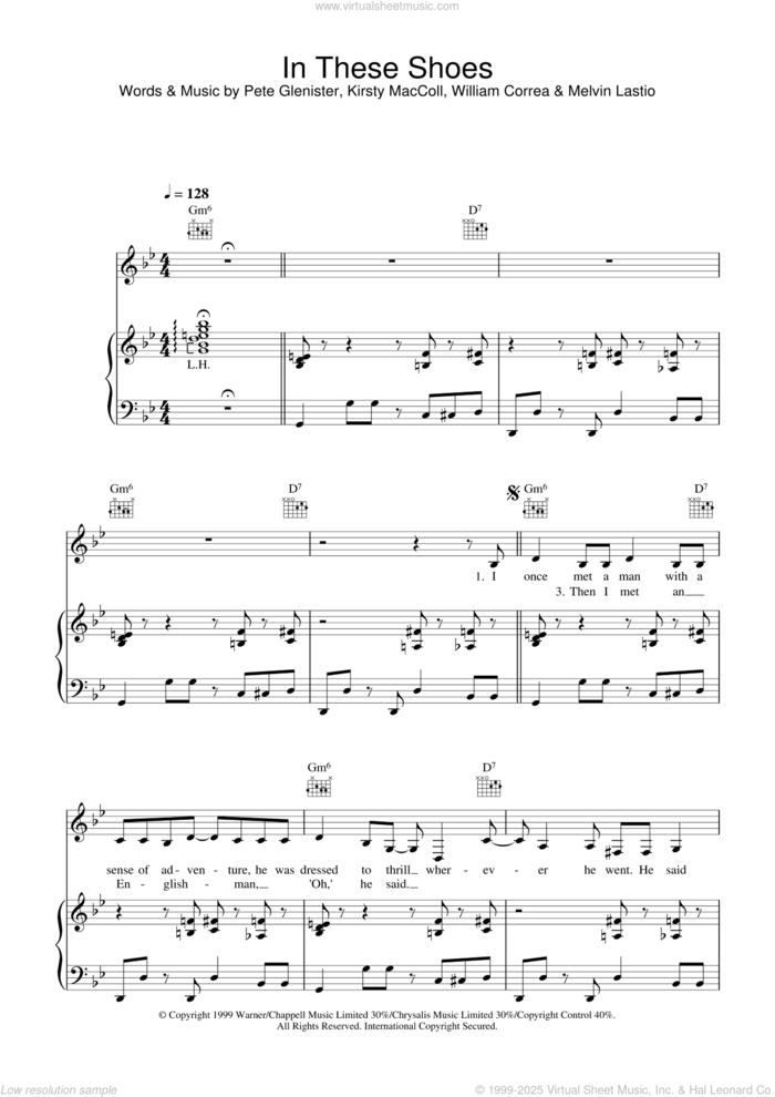 In These Shoes sheet music for voice, piano or guitar by Pete Glenister, Kirsty MacColl and William Correa, intermediate skill level