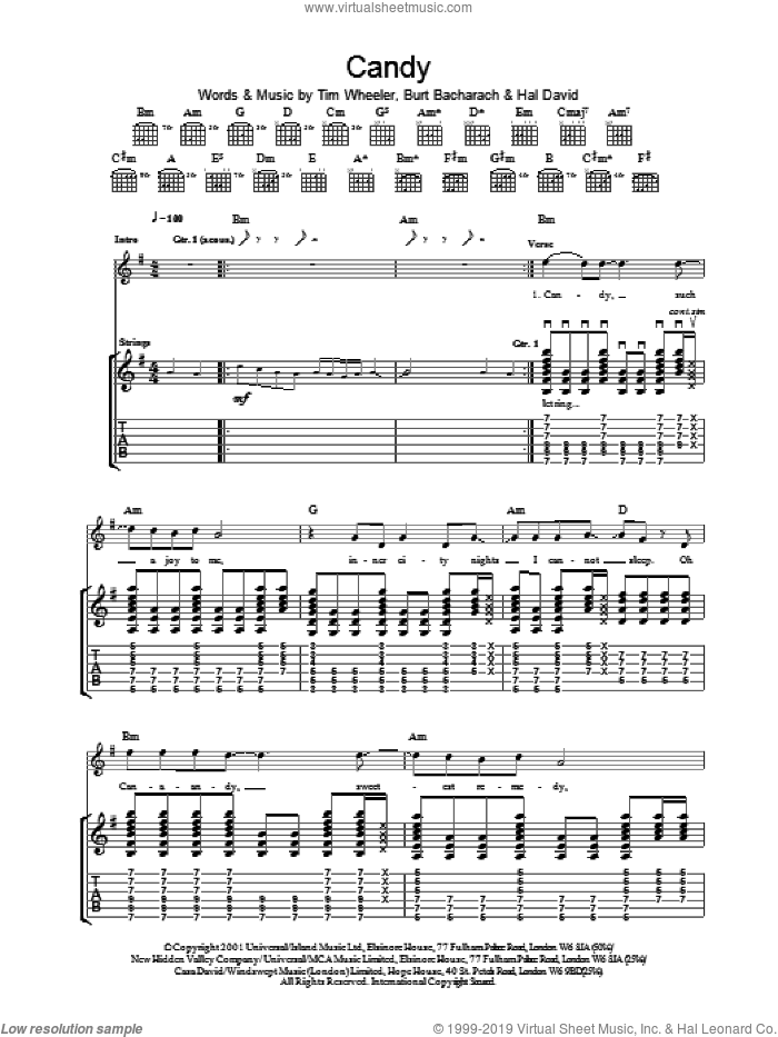 Candy sheet music for guitar (tablature) by Tim Wheeler, intermediate skill level