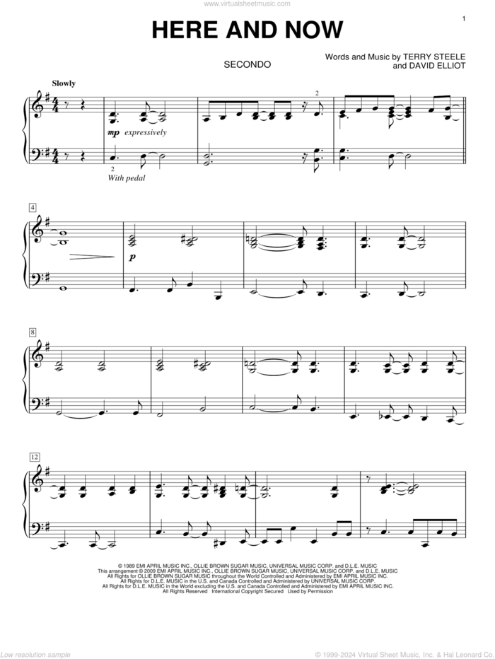 Here And Now sheet music for piano four hands by Luther Vandross, David Elliot and Terry Steele, wedding score, intermediate skill level