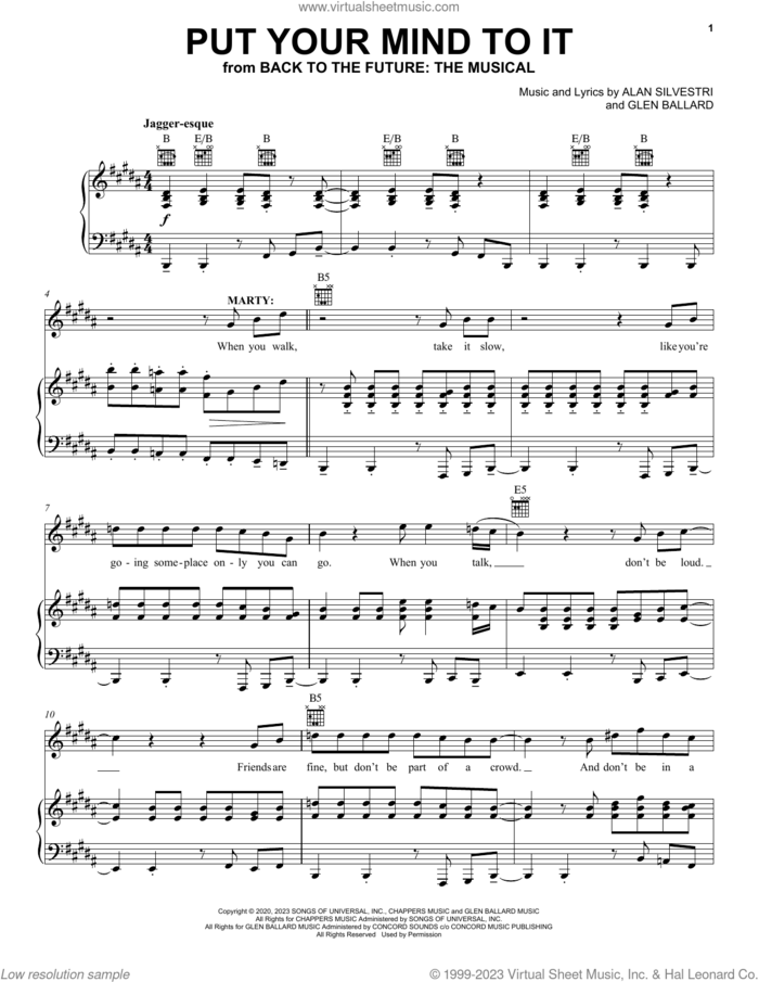 Put Your Mind To It (from Back To The Future: The Musical) sheet music for voice, piano or guitar by Glen Ballard and Alan Silvestri, Hugh Coles, Olly Dobson, Alan Silvestri and Glen Ballard, intermediate skill level