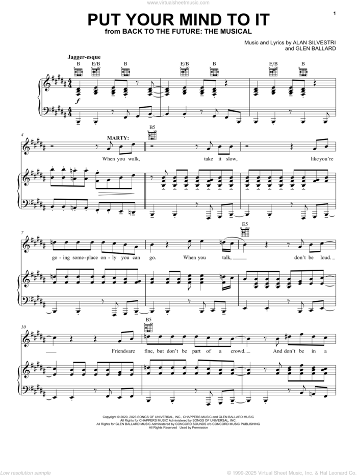 Put Your Mind To It (from Back To The Future: The Musical) sheet music for voice, piano or guitar by Glen Ballard and Alan Silvestri, Hugh Coles, Olly Dobson, Alan Silvestri and Glen Ballard, intermediate skill level