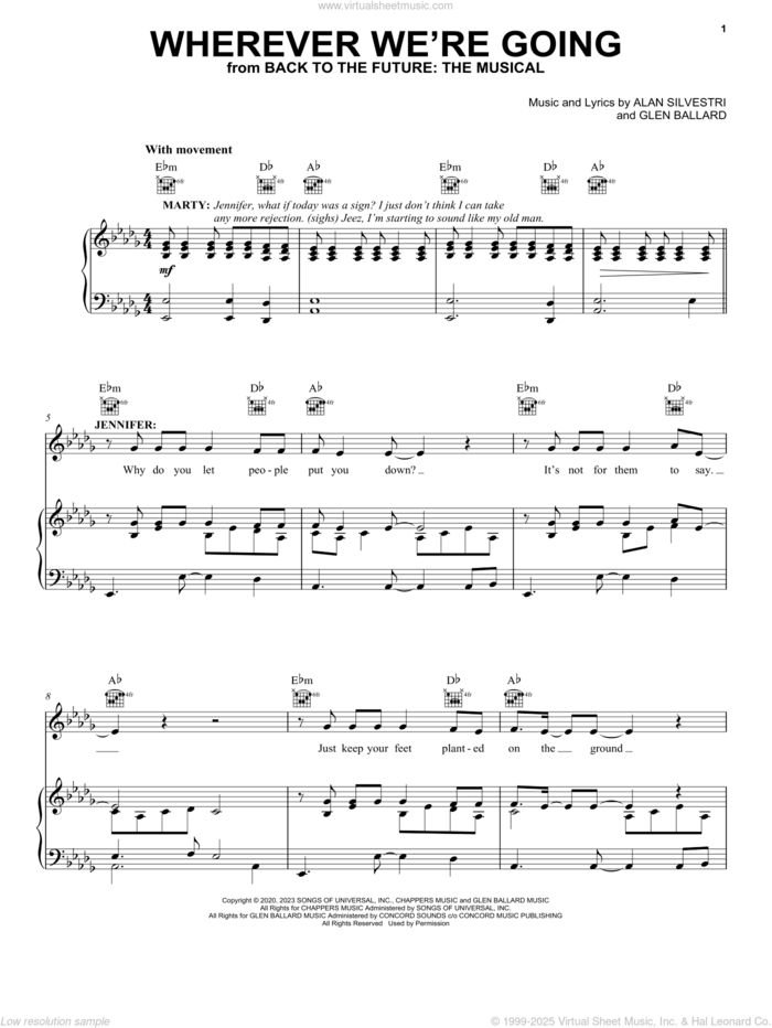 Wherever We're Going (from Back To The Future: The Musical) sheet music for voice, piano or guitar by Glen Ballard and Alan Silvestri, Courtney-Mae Briggs, Olly Dobson, Alan Silvestri and Glen Ballard, intermediate skill level