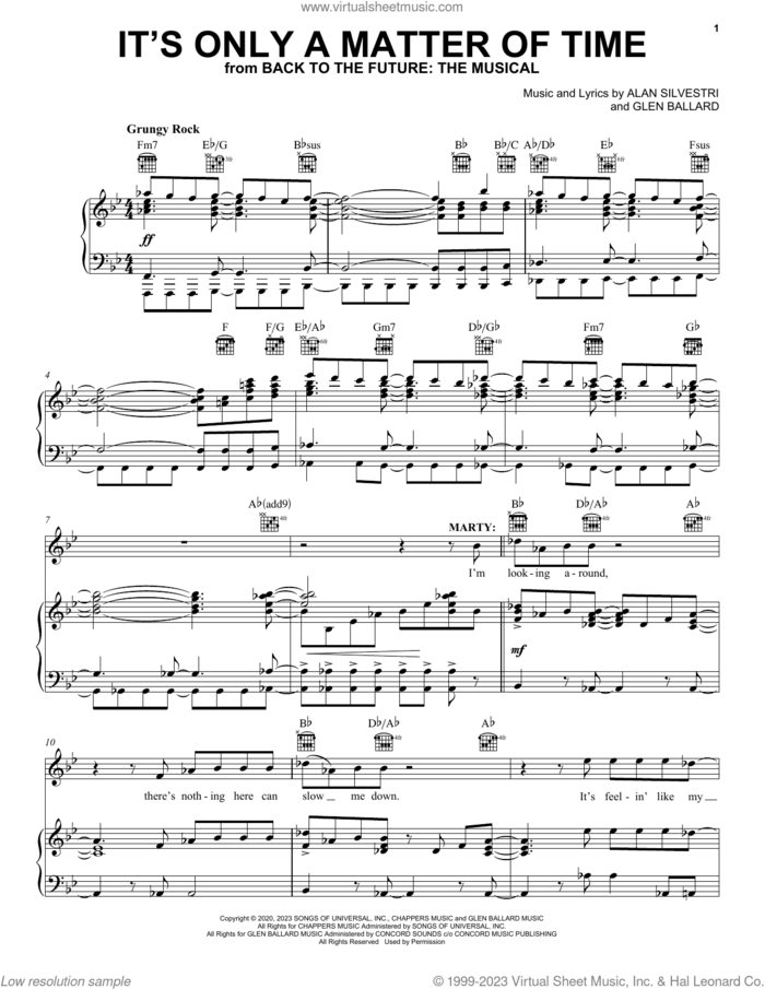 It's Only A Matter Of Time (from Back To The Future: The Musical) sheet music for voice, piano or guitar by Glen Ballard and Alan Silvestri, Olly Dobson, Alan Silvestri and Glen Ballard, intermediate skill level