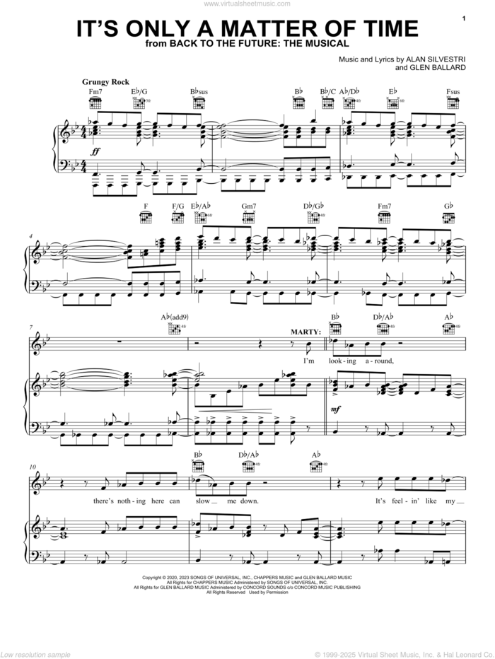 It's Only A Matter Of Time (from Back To The Future: The Musical) sheet music for voice, piano or guitar by Glen Ballard and Alan Silvestri, Olly Dobson, Alan Silvestri and Glen Ballard, intermediate skill level