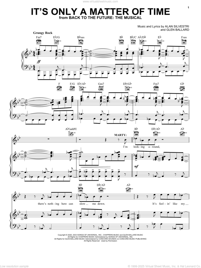 It's Only A Matter Of Time (from Back To The Future: The Musical) sheet music for voice, piano or guitar by Glen Ballard and Alan Silvestri, Olly Dobson, Alan Silvestri and Glen Ballard, intermediate skill level