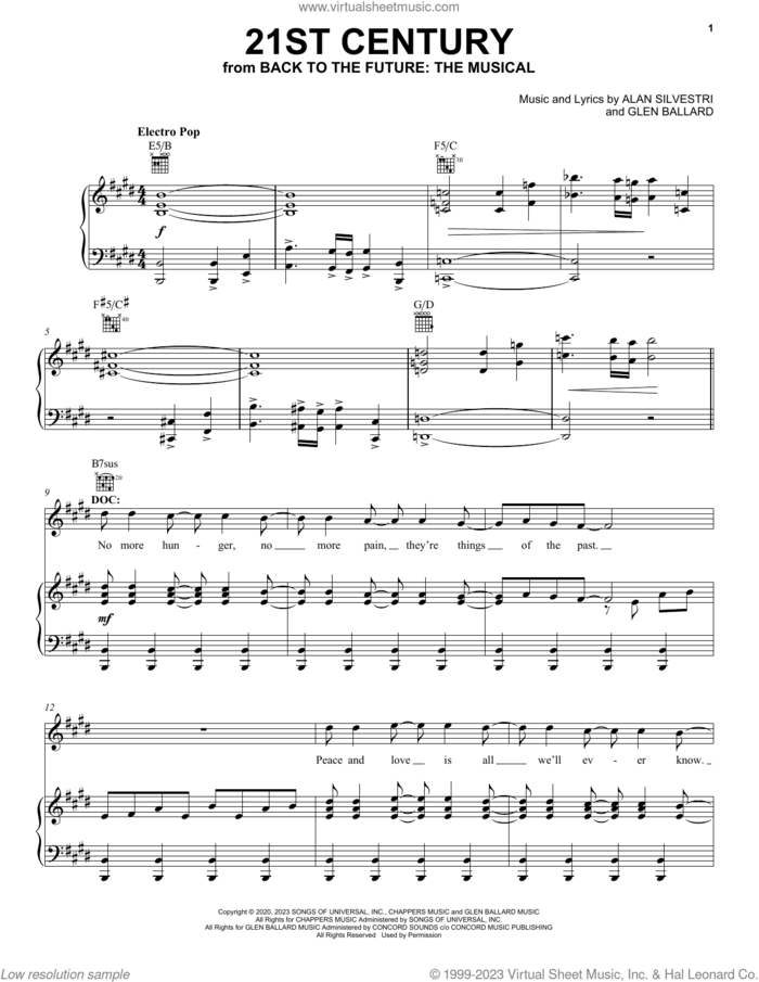 21st Century (from Back To The Future: The Musical) sheet music for voice, piano or guitar by Glen Ballard and Alan Silvestri, Roger Bart, Alan Silvestri and Glen Ballard, intermediate skill level