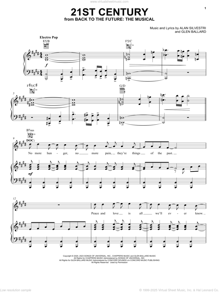 21st Century (from Back To The Future: The Musical) sheet music for voice, piano or guitar by Glen Ballard and Alan Silvestri, Roger Bart, Alan Silvestri and Glen Ballard, intermediate skill level