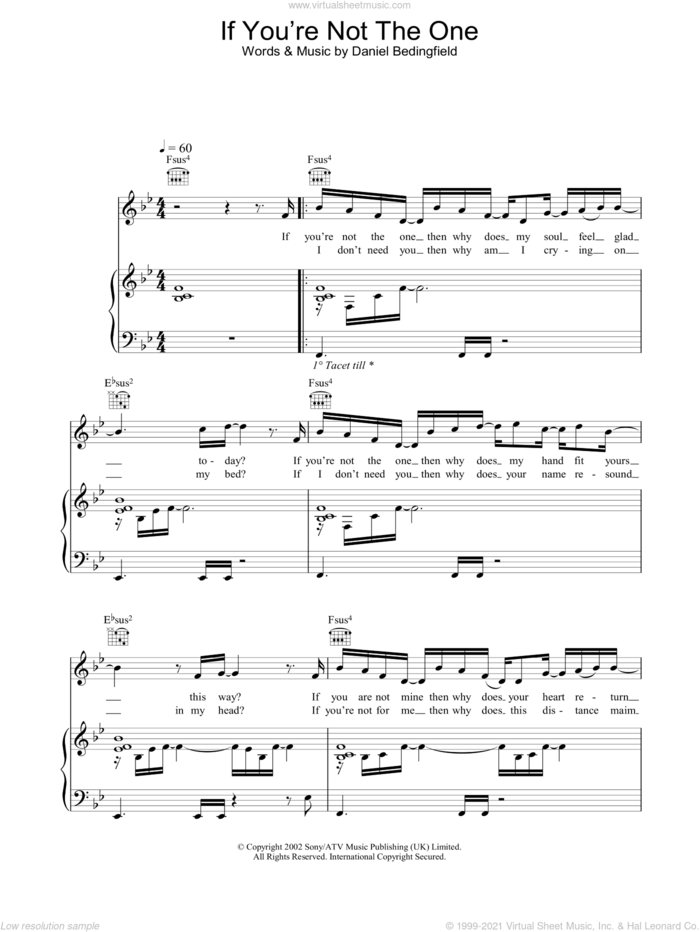 If You're Not The One sheet music for voice, piano or guitar by Daniel Bedingfield, intermediate skill level