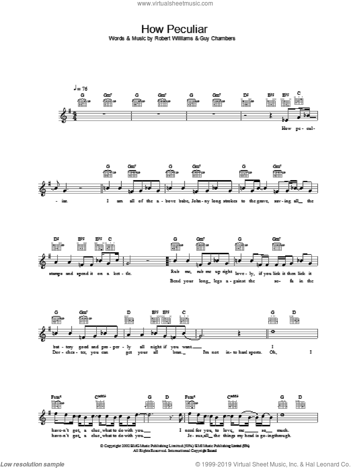 How Peculiar sheet music for voice and other instruments (fake book) by Robbie Williams, intermediate skill level