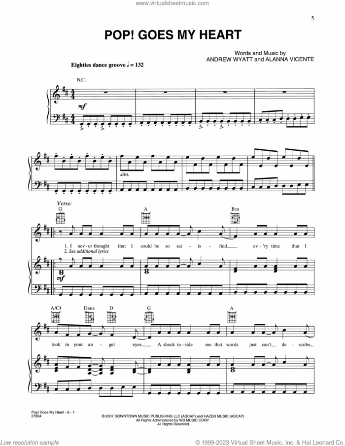 PoP! Goes My Heart (from Music And Lyrics) sheet music for voice, piano or guitar by Hugh Grant, Alanna Vicente and Andrew Wyatt, intermediate skill level
