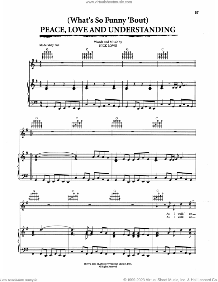 (What's So Funny 'Bout) Peace, Love And Understanding (from The Bodyguard) sheet music for voice, piano or guitar by Curtis Stigers, Elvis Costello and Nick Lowe, intermediate skill level
