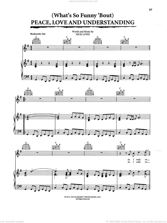 (What's So Funny 'Bout) Peace, Love And Understanding (from The Bodyguard) sheet music for voice, piano or guitar by Curtis Stigers, Elvis Costello and Nick Lowe, intermediate skill level