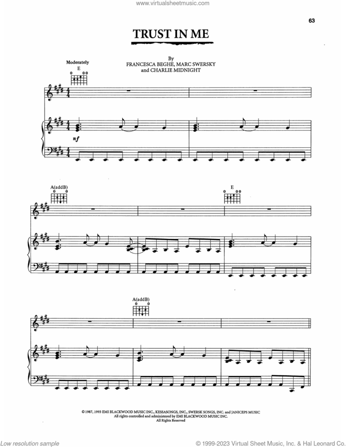 Trust In Me (from The Bodyguard) sheet music for voice, piano or guitar by Joe Cocker feat. Sass Jordan, Charlie Midnight, Francesca Beghe and Marc Swersky, intermediate skill level