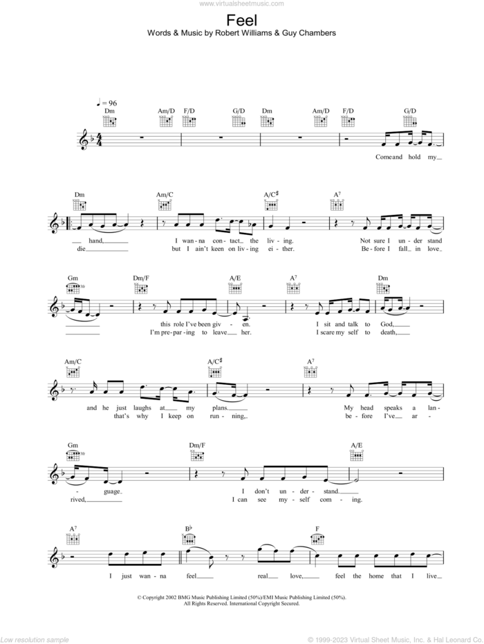Feel sheet music for voice and other instruments (fake book) by Robbie Williams, intermediate skill level