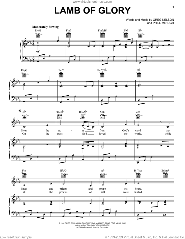 Lamb Of Glory sheet music for voice, piano or guitar by Greg Nelson and Phill McHugh, intermediate skill level
