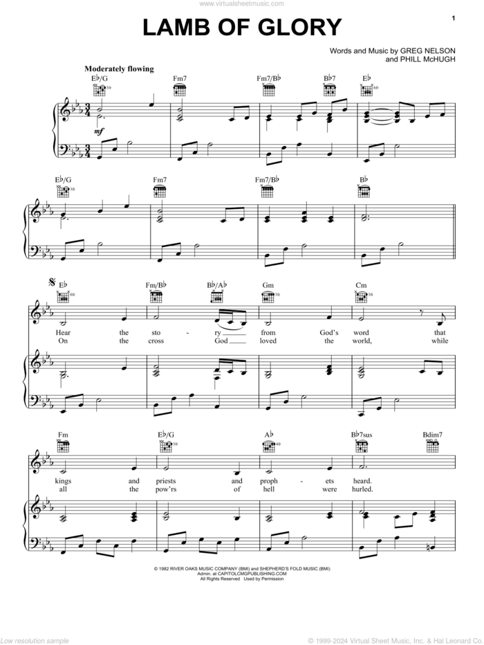 Lamb Of Glory sheet music for voice, piano or guitar by Greg Nelson and Phill McHugh, intermediate skill level