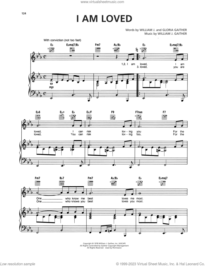 I Am Loved sheet music for voice, piano or guitar by Gaither Vocal Band, Gloria Gaither and William J. Gaither, intermediate skill level