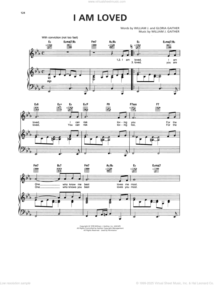 I Am Loved sheet music for voice, piano or guitar by Gaither Vocal Band, Gloria Gaither and William J. Gaither, intermediate skill level