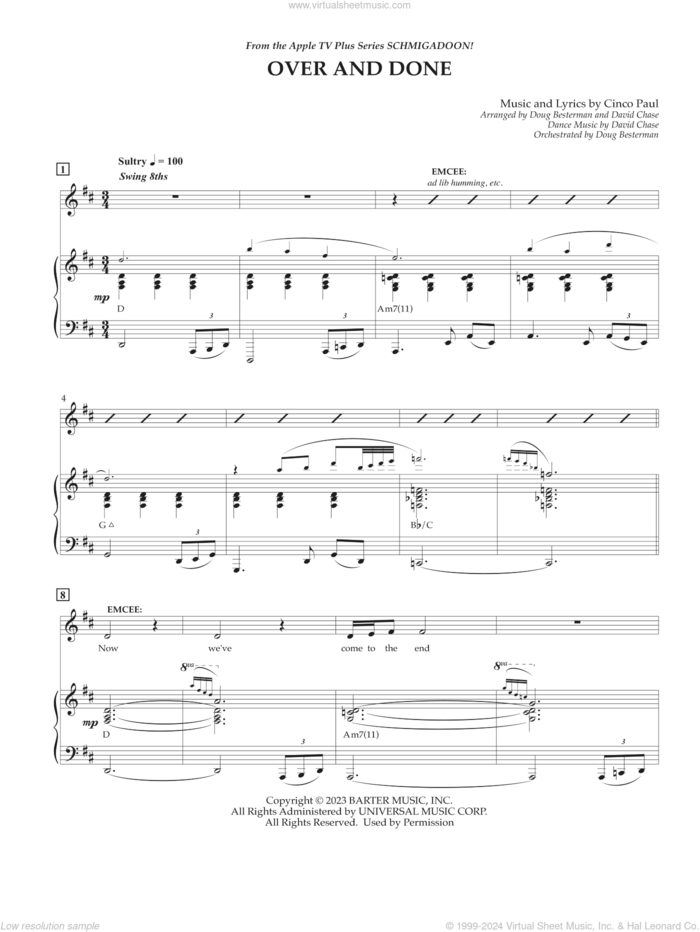 Over And Done (from Schmigadoon! Season 2) sheet music for voice and piano by Cinco Paul, intermediate skill level