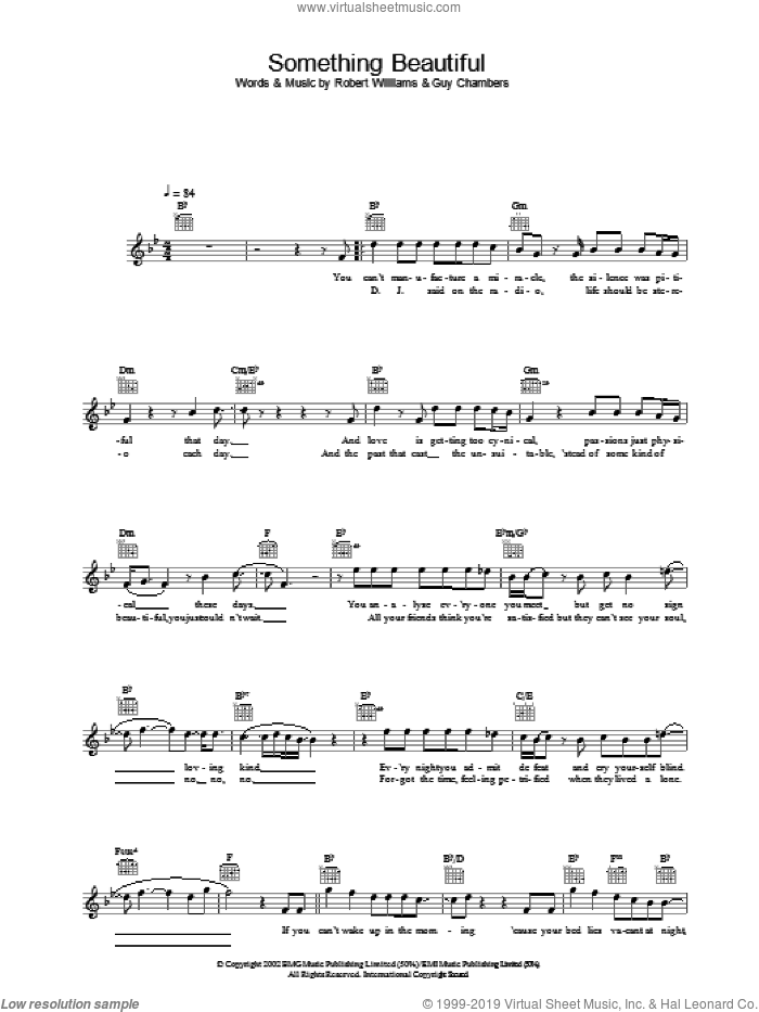 Something Beautiful sheet music for voice and other instruments (fake book) by Robbie Williams, intermediate skill level