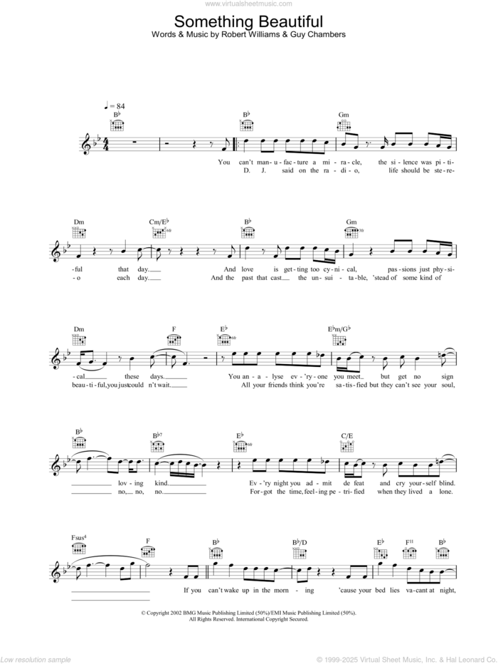 Something Beautiful sheet music for voice and other instruments (fake book) by Robbie Williams, intermediate skill level